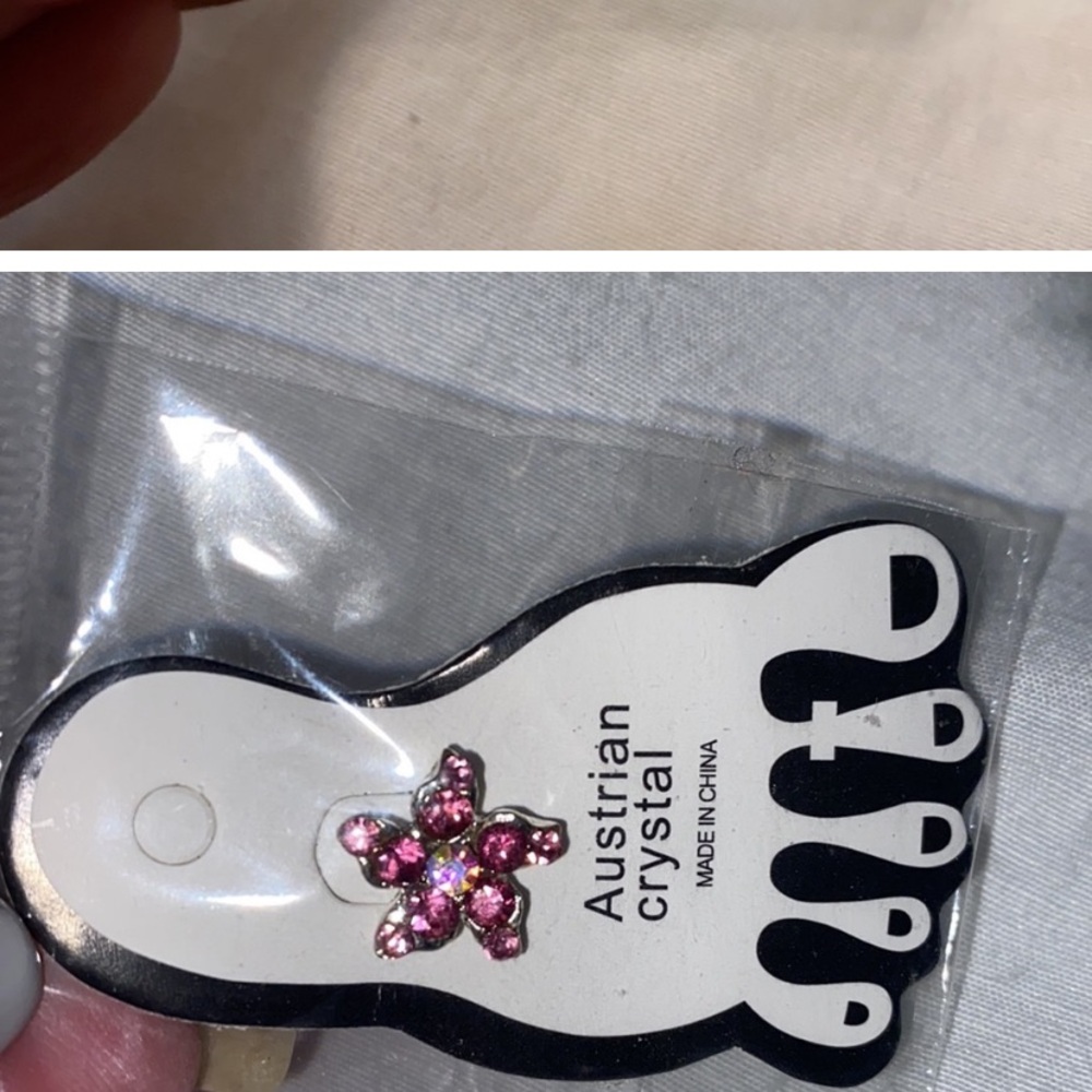 Pink Flower Australian crystal toe ring adjustable stretchy new - Picture 3 of 5